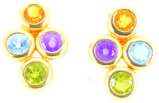 14K Gold Amethyst Blue Topaz Citrine Peridot Colorful  Earrings 4.77 Grams  picture
