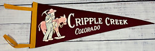 Vintage Cripple Creek Colorado Felt Pennant Banner Flag Gold Rush Burro Burgundy picture