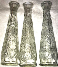 vintage clear depression pressed glass 9” x 2” flower vases (set of 3) picture