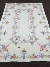 Vintage Hand Embroidered Tablecloth Exquisite Antique Linen 242x168cm picture