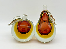 Murano Glass Barbini Large 5” & 7”  Apple & Pear Bookends Gold Fleck Leaves picture