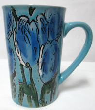 Spectrum blue green floral tall etched mug cup Dish Micro safe stoneware picture