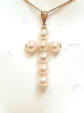 Fine Jewelry Christian Cross Pendant South Sea Natural Pearls SolidGOLD picture