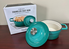 Martha Stewart -Collector's Enameled Cast Iron 2 Quart Round Casserole Pot(TEAL) picture