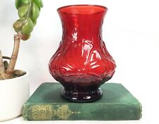 Vintage Anchor Hocking Rainflower Royal Ruby Red Flower Bud Vase Floral Pattern  picture