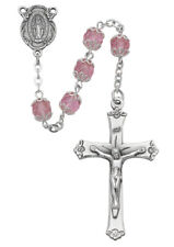 Capped Rose Bead Rosary Silver OX Center And INRI Crucifix Holy Prayer 7mm Beads picture