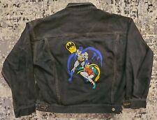 Vintage 1989 Batman Robin Black Denim DC Warner Bros Embroidered Jacket Lge RARE picture