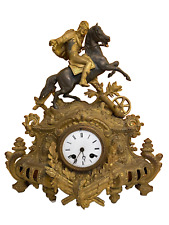 Antique Patinated Brass Bronze Table Clock Soldier Figurine 15