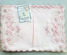 NOS Vintage 8 MADEIRA Hand Embroidered COCKTAIL Napkins pink white B picture