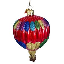 Kurt Adler Noble Gems Hot Air Balloon Glass Ornament Hearts Red New picture