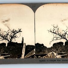 WWI c1916 Verdun France Exploding Shell Tree War Ruin Real Photo Stereo Card V20 picture