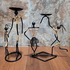 Vintage Black Wrought Iron Rattan Mother Child Dancing Man Woman Figure Candle H picture