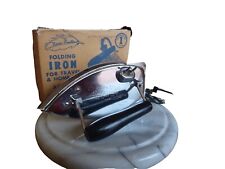 Working Vtg Fiery-Feather folding travel Iron original box and cord, gets HOT picture