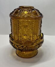 Vintage Indiana Glass Amber Stars and Bars Fairy Lamp Glass Candle Holder picture