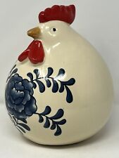 Ceramic Rooster Chicken Hen Farmhouse Figurine Blue Floral NEW HTF 10” tall picture