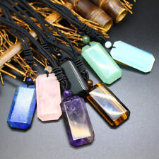 Natural Crystal Rectangle Necklace Chakra Stone Square Bead Pendant Healing Gift picture