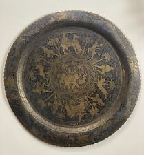 Vintage Antique Etched Heavy Brass Round Serving Tray 24