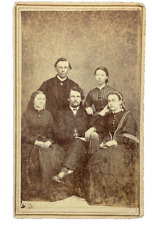 ANTIQUE CDV PHOTO GROUP FAMILY CORTLAND NEW YORK CIVIL WAR STAMP GOOD picture