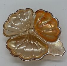 Clover Leaf Carnival Glass Candy Bowl, Vintage Jeanette Marigold Glass Nut Dish picture