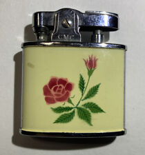 RARE 1960's Continental Japan Lighter Ivory Red Pink Rose floral Design Vintage picture