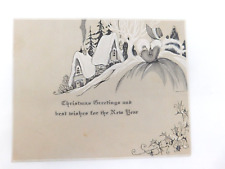 Vintage Art Deco Christmas Card House & Lady in Black & White V492 picture