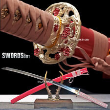 Nice Pink Japanese Sword Samurai Katana Clay Tempered T10 Steel Sakura Tsuba picture
