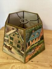 Vintage Hexagon Canvas Historic Home Scenes Lampshade-W/Metal Center picture