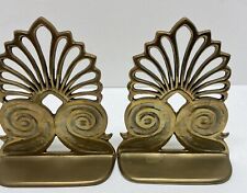 Brass Conch Shell Bookends Heavy Scrolled Design Felt Bottom picture