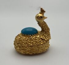 Vtg Florenza Gold Peacock Bird Turquoise Cabochon Trinket Box Salt Cellar picture