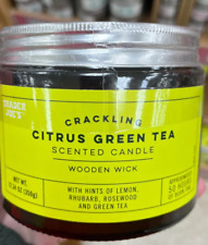 Trader Joe's Crackling Wooden Wick Citrus Green Tea Candle Lemon Rosewood NEW picture