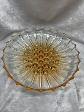 Iridescent Amber Edge Glass Sunflower Hobnail Candy Dish  Bowl 8” Beautiful picture