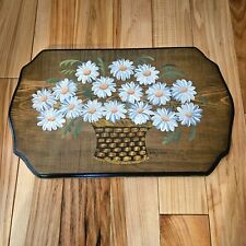 Vintage Handpainted Wooden Plaque Daisy Flowers Bouquet Basket Sign 14 X 9 picture