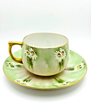 Antique MZ Austria Cup and Saucer Moritz Zdekauer, White Daisies on Green & Gilt picture