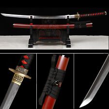 Red Saya Japanese Katana Sword Full Tang T10 Steel Clay Tempered Real Hamon  picture