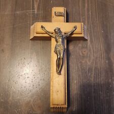 Vintage Catholic Last Rites/Sick Room Wood Crucifix w/Complete Kit Holds Candles picture