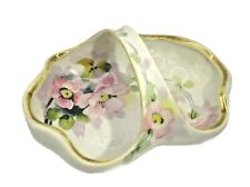 Antique Morimura Nippon Porcelain Basket Candy Dish w/ Handle Hand Painted Flora picture