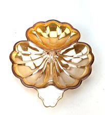 Vintage Jeanette Carnival Glass Marigold Three Leaf Clover Candy Nut Dish 7” picture