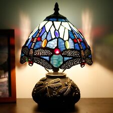 Small Tiffany Table Lamp Blue Dragonfly Style Mini Stained Glass Desk Lamp picture