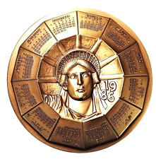 Vtg 86 Statue Liberty Calendar Bronze Medallion Paperweight Marcel Jovine USA picture