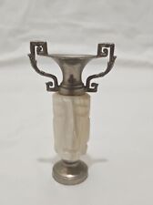 4.75” Vintage Onyx Sculptural Bud Vase Incense Holder Ornate Double Handles MCM picture