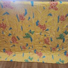 Vintage 80s Bedspread Queen Size Yellow Quilted Polyester Hawaiian Floral picture