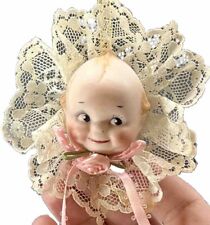 Kewpie Doll Head Hanging Ornament Artist Made Handcrafted Vintage Lace Bow Cute picture