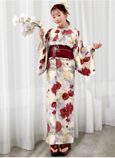 Kimono Yukata Set Dress Red flower Red obi Summer Clothes Japan Polyester 100% picture