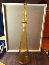 Mid-century Amber Ribbed Glass Decanter 19 Inch picture