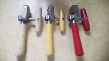 LOT OF 3 VINTAGE EDLUND NO. 5 MANUAL CAN OPENERS WOOD HANDLE RED, YELLOW, TAN picture