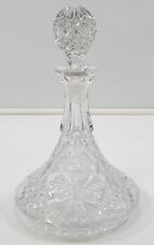 MM) Vintage Clear Cut Glass Round Decanter Bottle w/ Stopper Set Liquor Wine picture