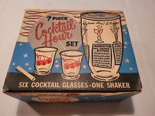 Vintage MCM 7 Piece Cocktail Hour Set 6 Glasses Shaker Anchor Hocking Glass picture