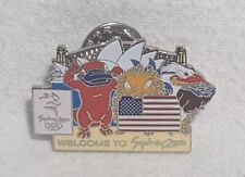 Olympics Lapel Pin Sydney 2000 Mascots Welcome United States Team Flag - Used picture