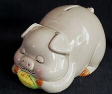 Vintage Lefton Mid Century Ceramic Pig Eating Corn Piggy Bank With Stopper 6