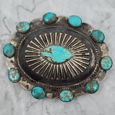 Old Pawn Navajo Sterling Silver Hand Tooled Concho Turquoise Belt Buckle picture